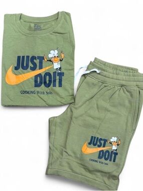 Nike Olive Green 'Just Do It' Graphic Tee with Orange Swoosh